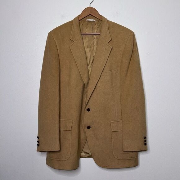 Vintage Bill Blass Blazer 100% Camel Hair Khaki Coat Jackets Lined 2Button - Picture 1 of 11